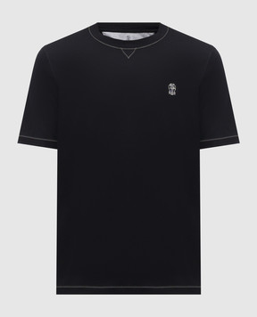 Brunello Cucinelli Black T-shirt with embroidered emblem M0B131328G