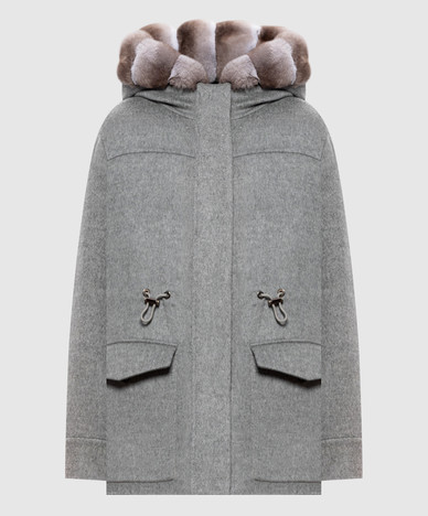 Gray cashmere parka with chinchilla fur