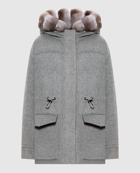 Fabio Gavazzi Gray cashmere parka with chinchilla fur FG2299FDOR