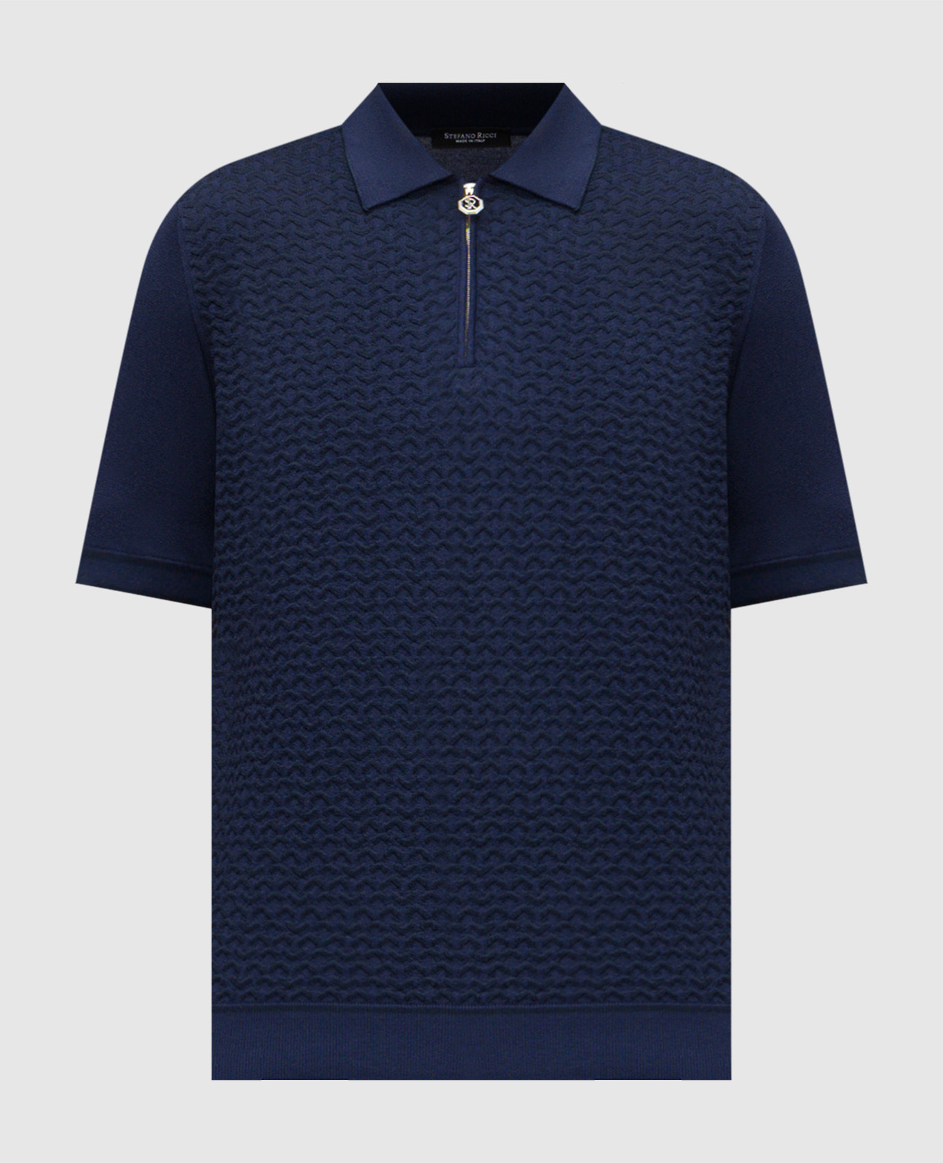 Blue polo shirt with patterned silk