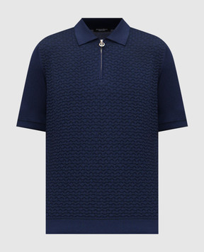 Stefano Ricci Blue polo shirt with patterned silk K212037P31F26193