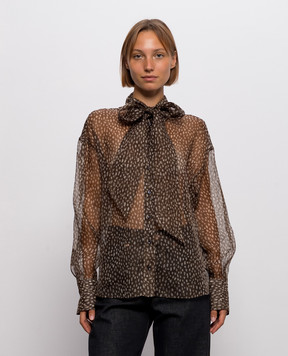 Brunello Cucinelli Brown printed silk blouse MG961M2Z16