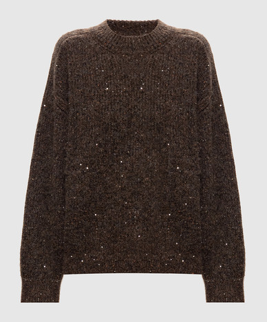 Brown wool sweater with sequins