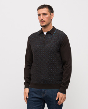 Stefano Ricci Brown wool and silk patterned polo shirt KE06010P30E25402