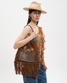 Etro Brown suede bag KALISPERA with fringe WP1B0024AB021
