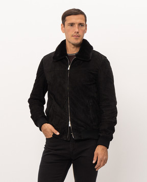 Enrico Mandelli Black suede jacket with mink fur 4T106A7405