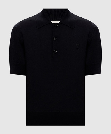 Polo nera in lana merino