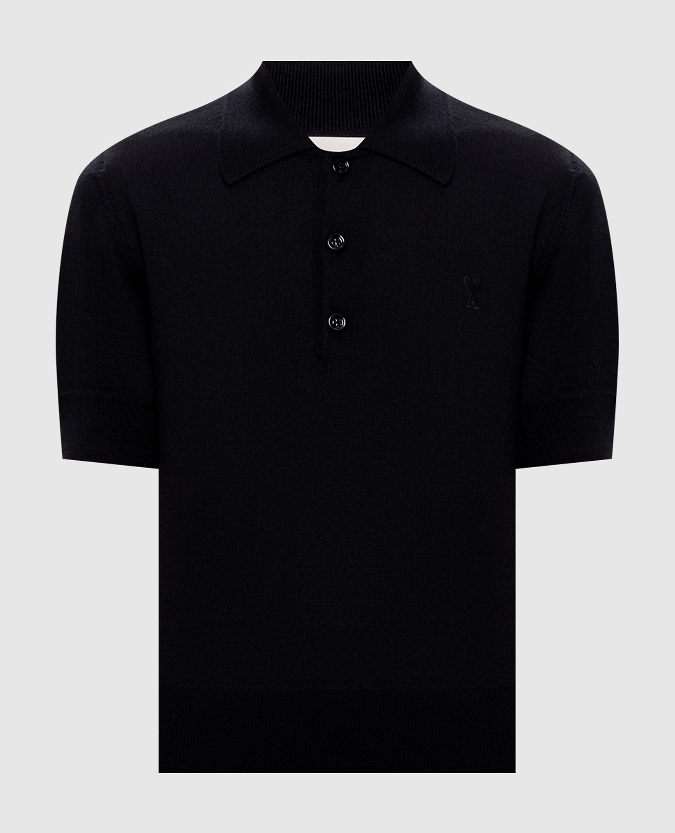 Black merino wool polo shirt