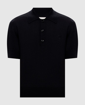Ami Paris Black merino wool polo shirt FPL458KN0197