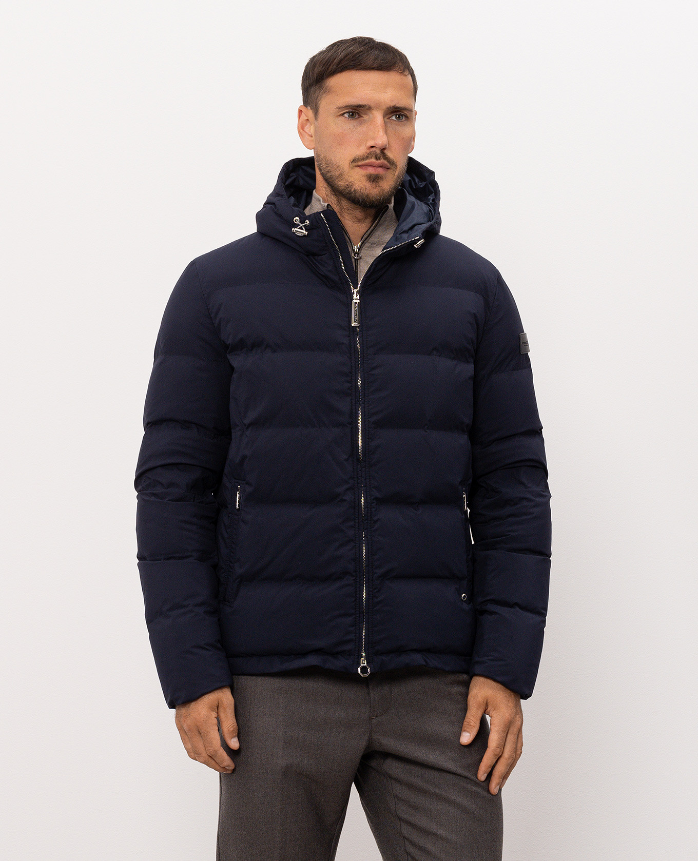 Blue down jacket with logo patch Stefano Ricci 3
