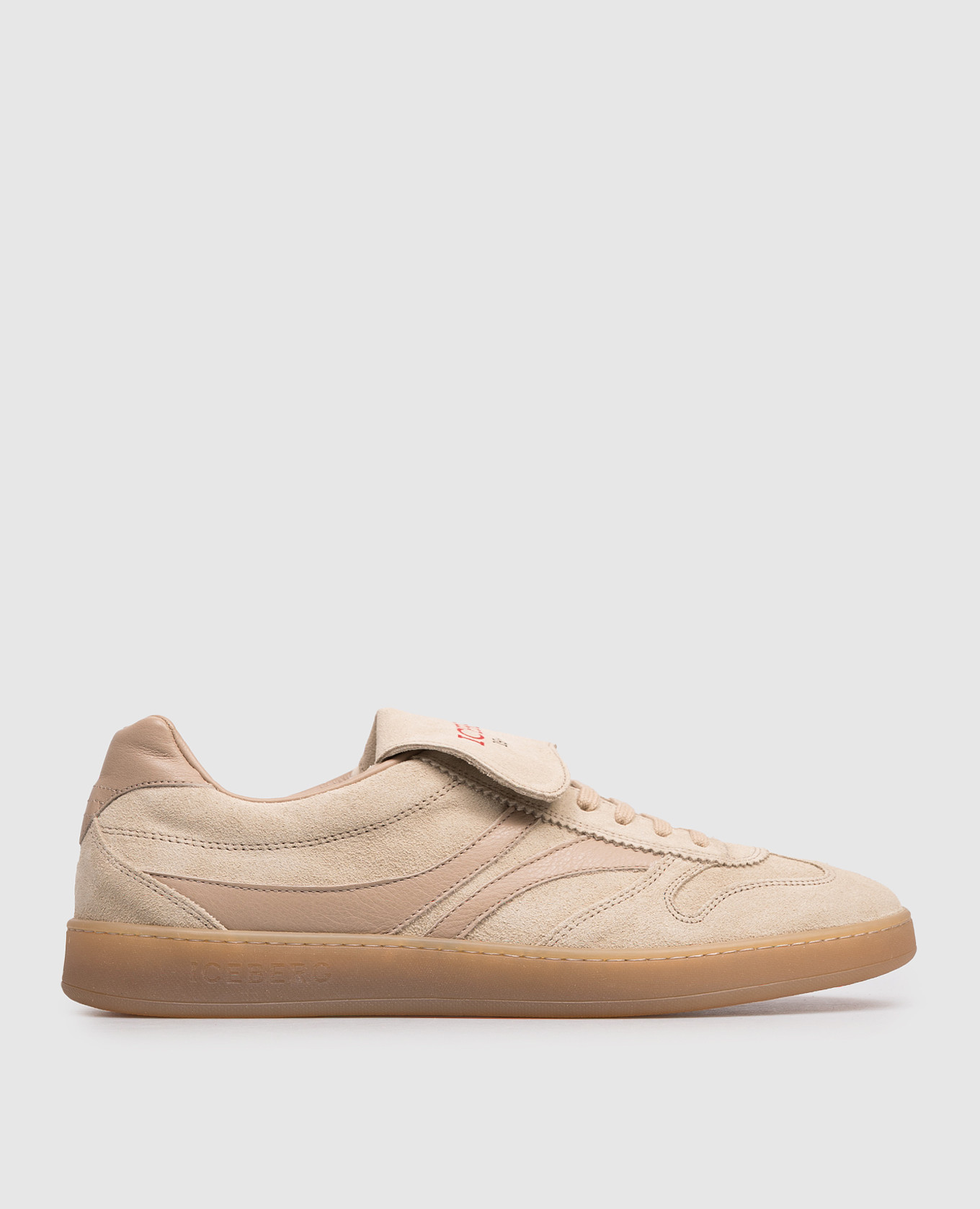 Beige suede sneakers with logo print