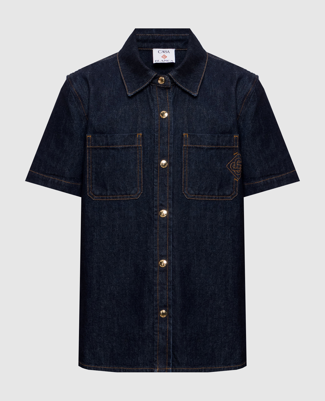 Blue denim shirt with embroidered emblem