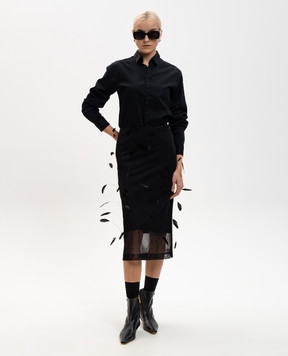 Jil Sander Black silk midi skirt with feathers J03MA0263J16141