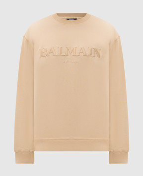 Balmain Beige sweatshirt with logo embroidery HH1JQ130BD79