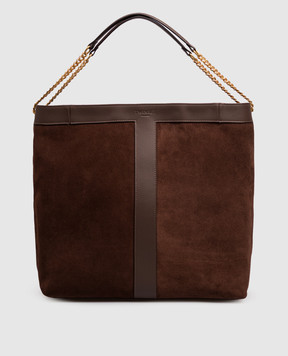 Twinset Brown suede bag with embossed logo 262TD8160