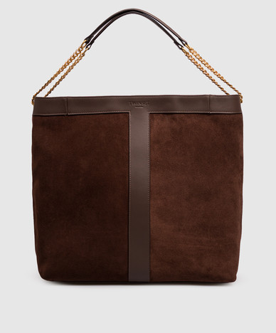 Brown suede bag with embossed logo