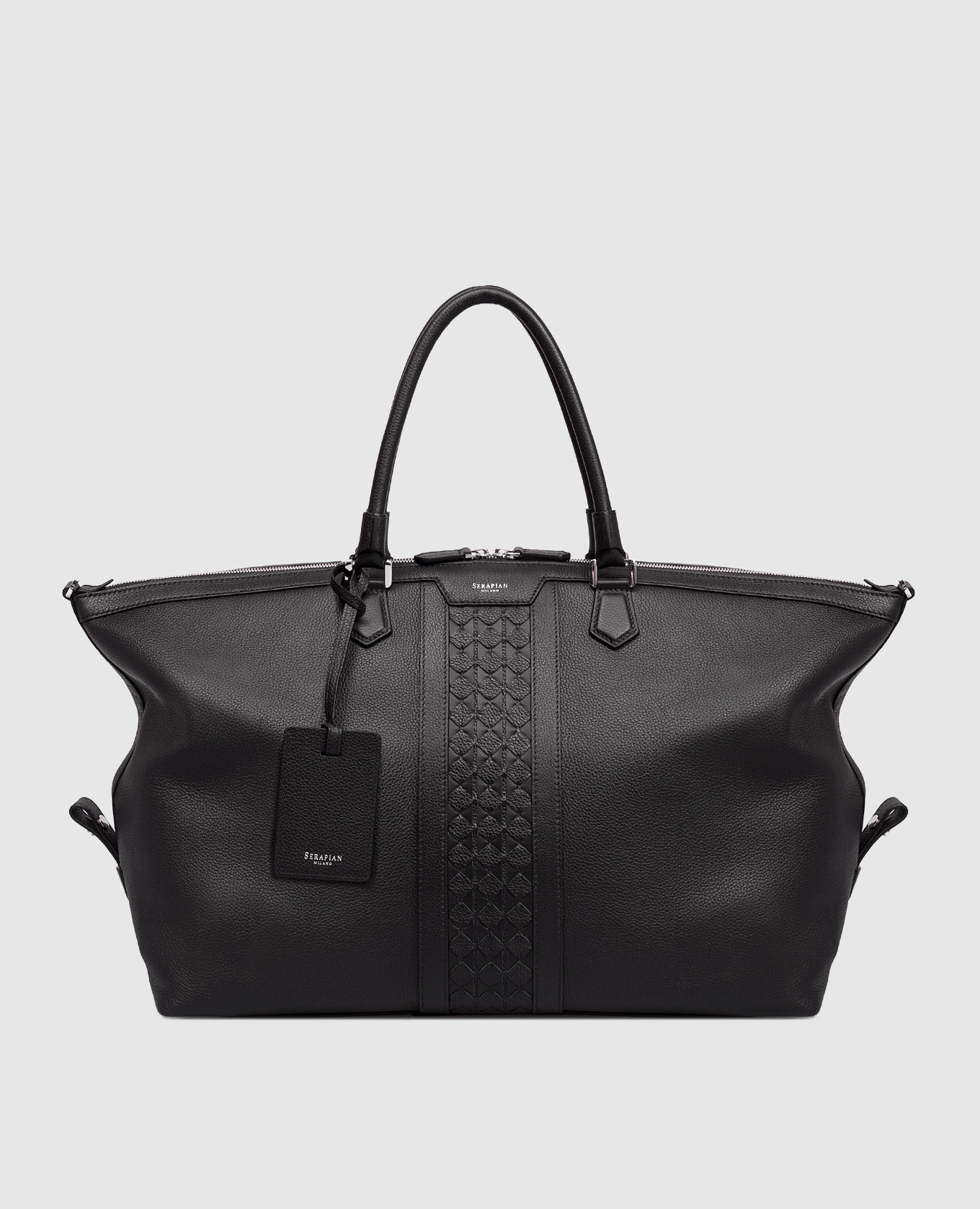

Black leather travel bag with logo Serapian