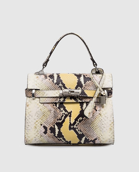 Gianni Notaro Leather satchel bag with reptile leather embossing 099PITSTAMPNIKEL