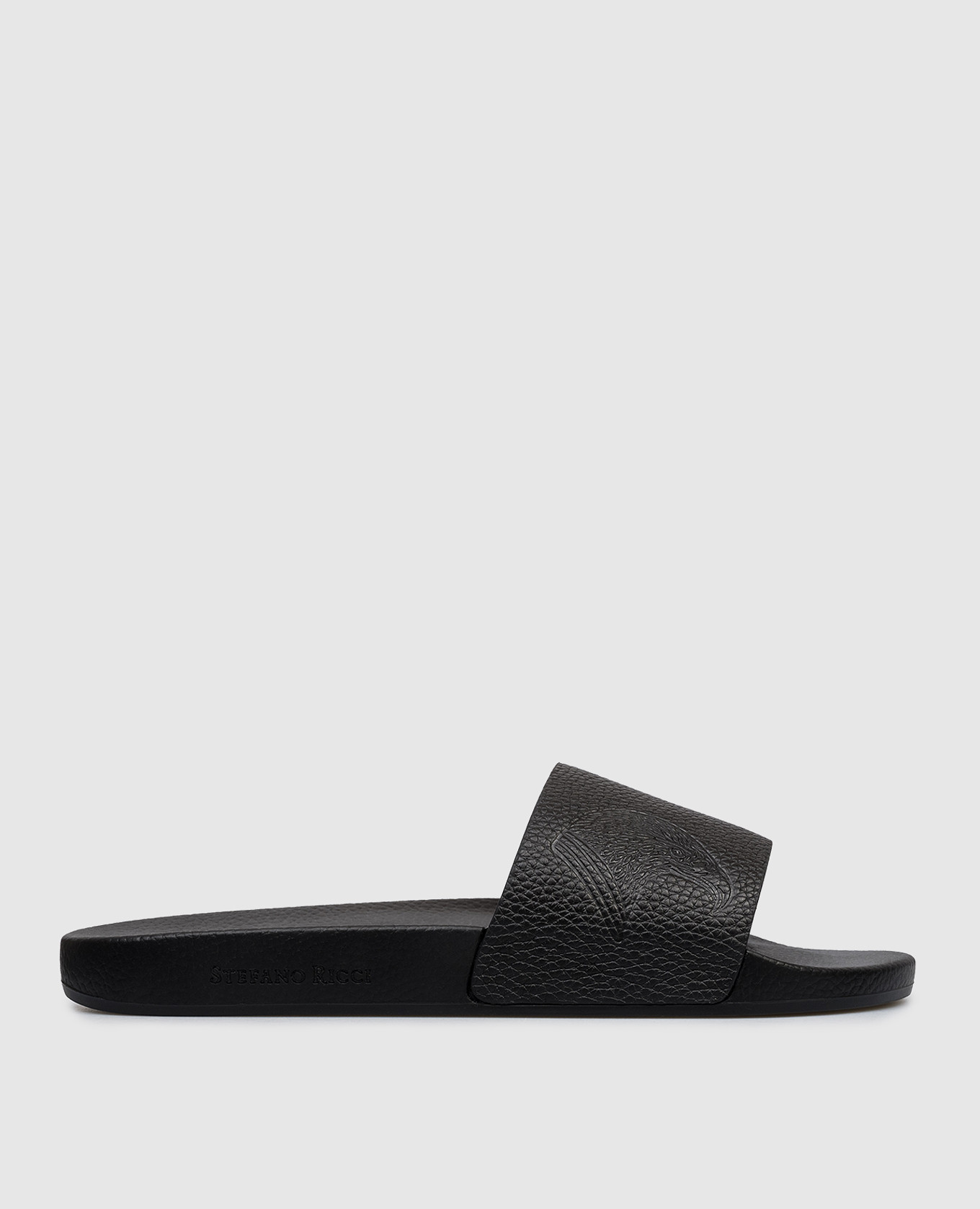 Black leather sliders