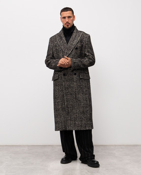 Dolce&Gabbana Black double-breasted coat with patterned wool G050LTFMZAQ