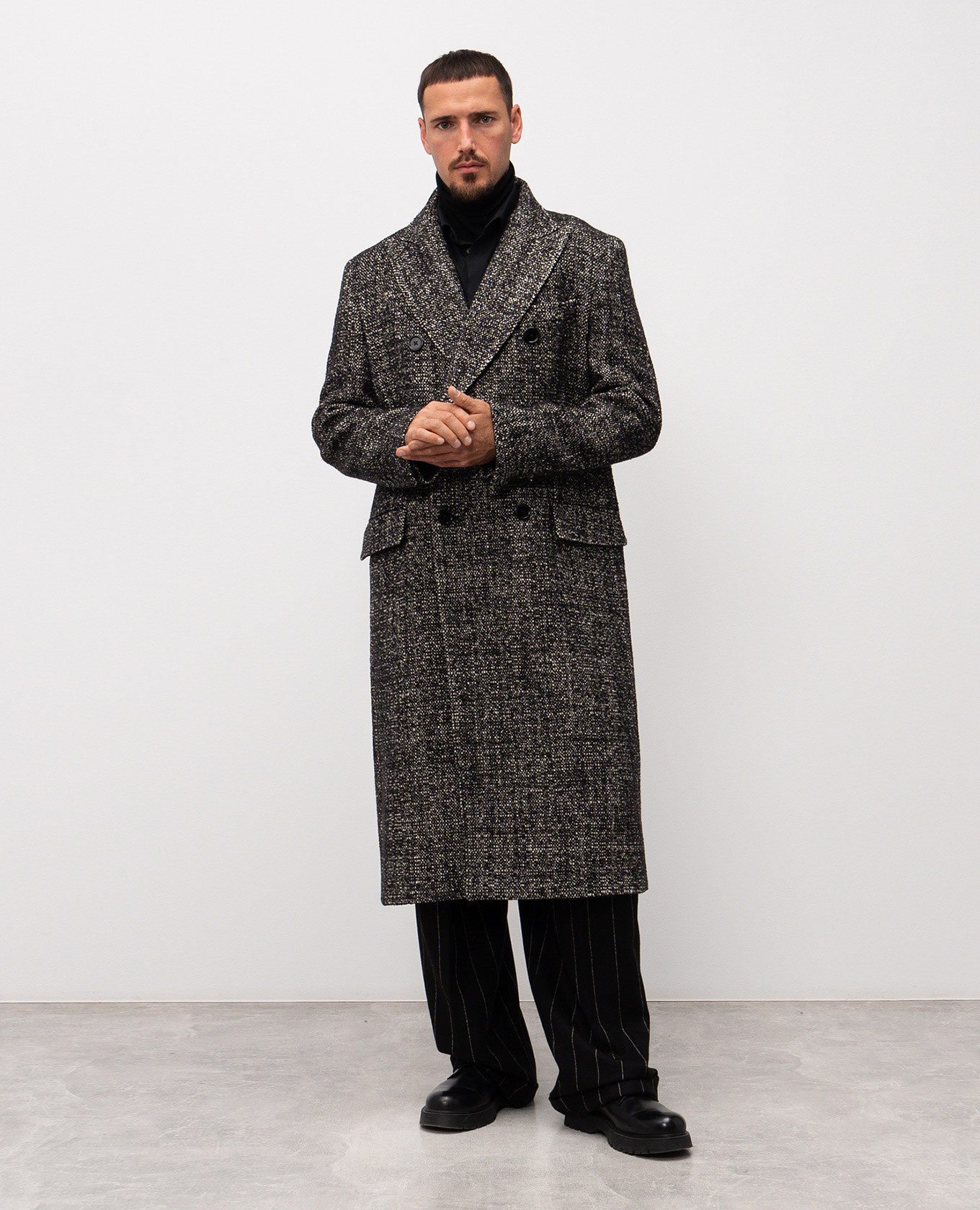 Black double-breasted coat with patterned wool Dolce&Gabbana 3