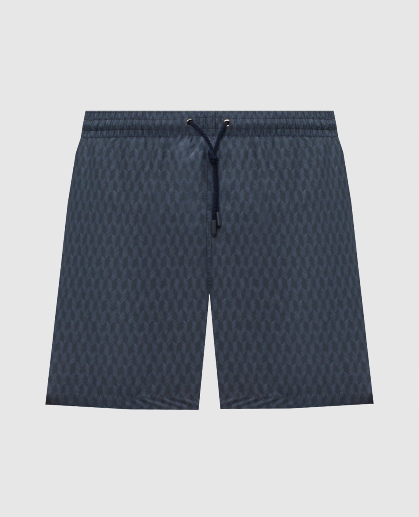 Blue swim shorts with branded print