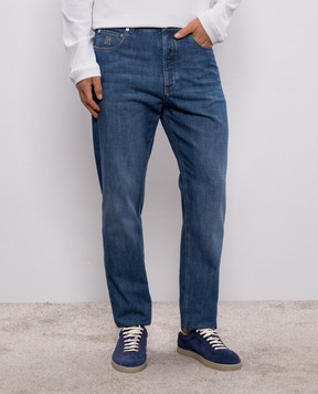 Brunello Cucinelli Blue jeans with embroidered emblem ME645O1090