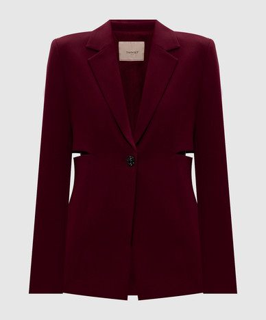 Burgundy jacket with figure-hugging necklines