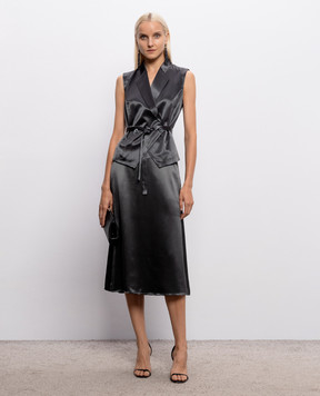 Peserico Gray double-breasted vest with monil chain A03047A01514