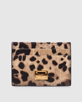 Dolce&Gabbana Brown leather Dauphine cardholder in leopard print BI0330AX566