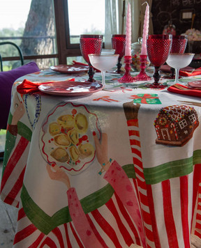 TESSITURA TOSCANA TELERIE HAND ON XMAS tablecloth with linen NT250116020067