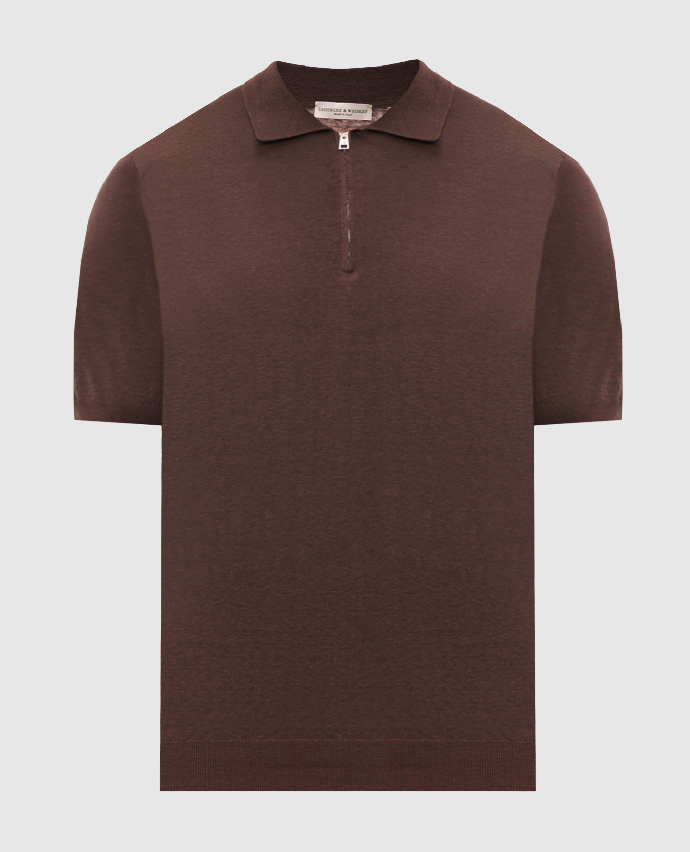 Brown silk and linen polo shirt