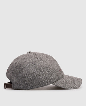 Brunello Cucinelli Gray linen, silk and wool cap with logo MZ4039850