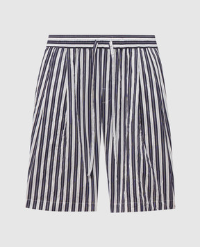 Dolce&Gabbana Blue striped shorts with logo patch GP18FTFBMFU