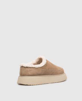 Inuikii Brown suede mules with fur trim 10140260021