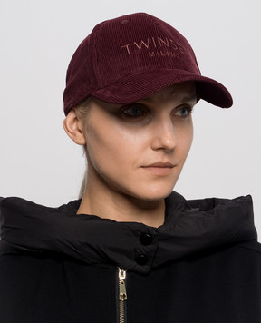 Twinset Burgundy corduroy cap with logo embroidery 262TA4120