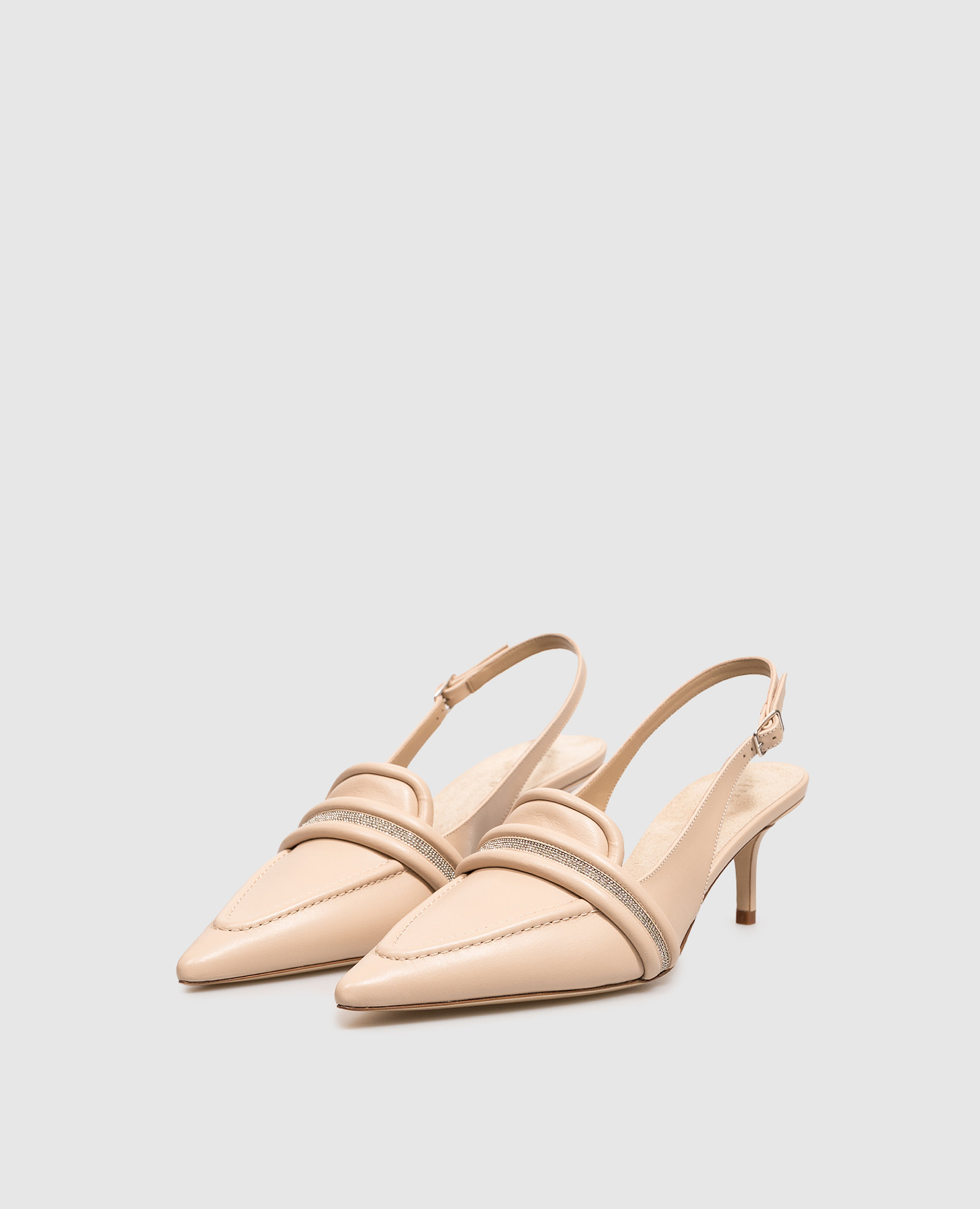 Beige leather slingbacks with monil chain Peserico 2