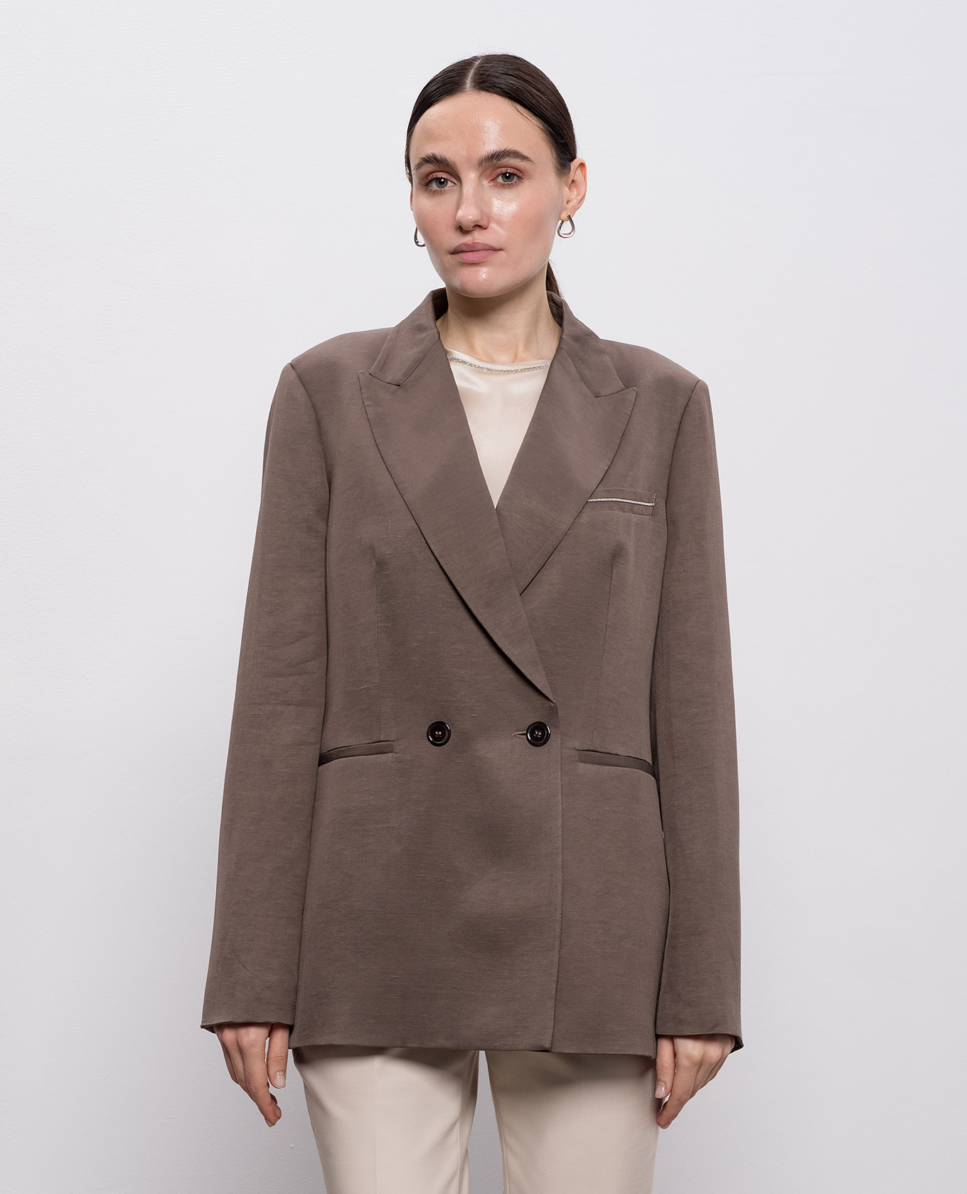 

Brown double-breasted jacket with linen Peserico