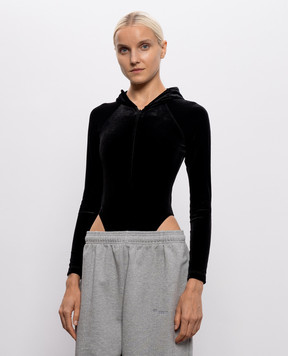 Vetements Black velour bodysuit with hood WH27BO115B