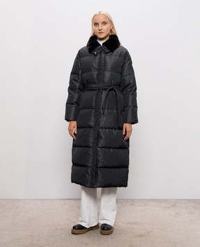 Be Florence Black elongated down jacket with mink collar BE2642