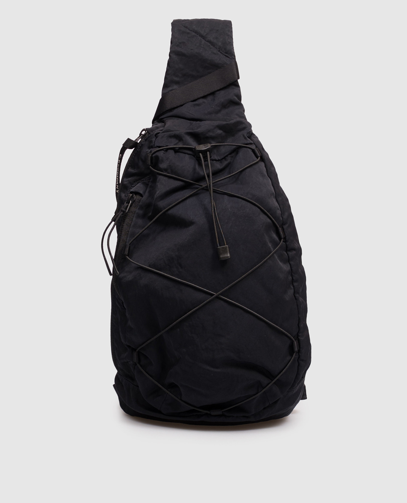 Blue sling bag with logo patch
