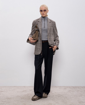 Brunello Cucinelli Gray wool top with monil chain MD998VB714
