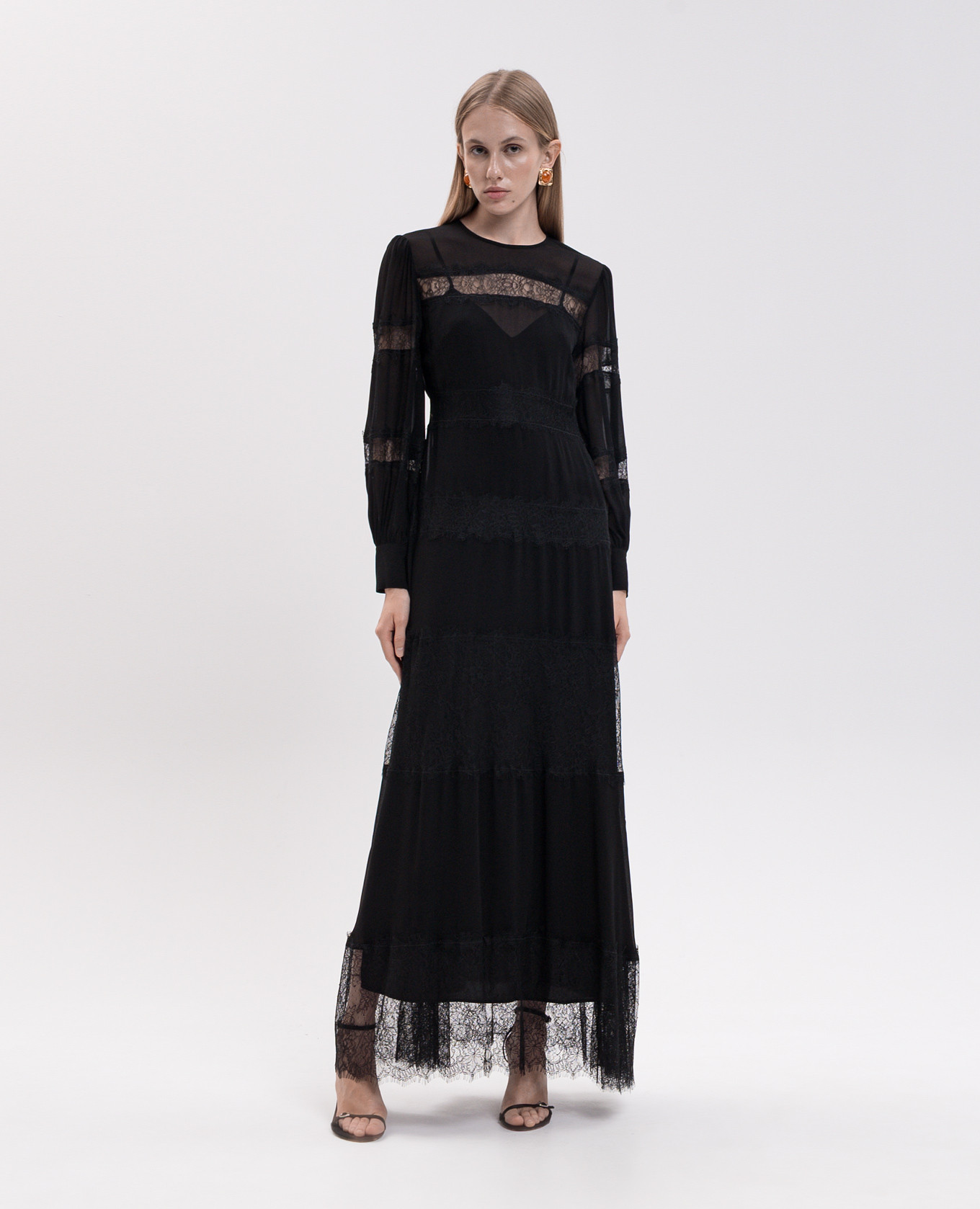 Black maxi dress with lace Twinset 2