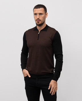Enrico Mandelli Black wool and silk patterned polo shirt 2K040A5904