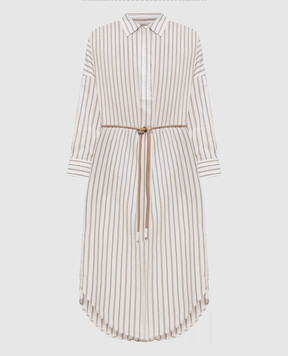Peserico White striped shirt dress with chain S02151A02766