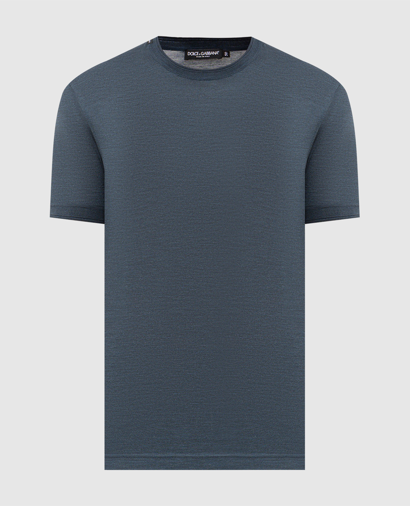 Blue silk T-shirt with logo patch