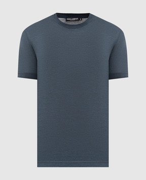 Dolce&Gabbana Blue silk T-shirt with logo patch G8ST1TG7P0F