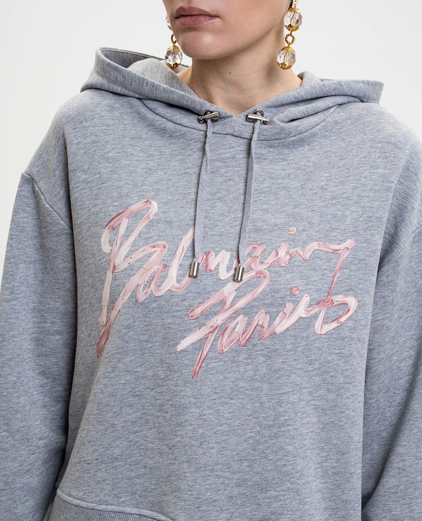 Grey melange hoodie with logo print Balmain 5