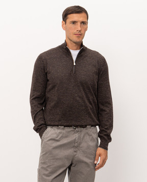Brunello Cucinelli Brown melange cashmere, silk and linen jumper MSY00124