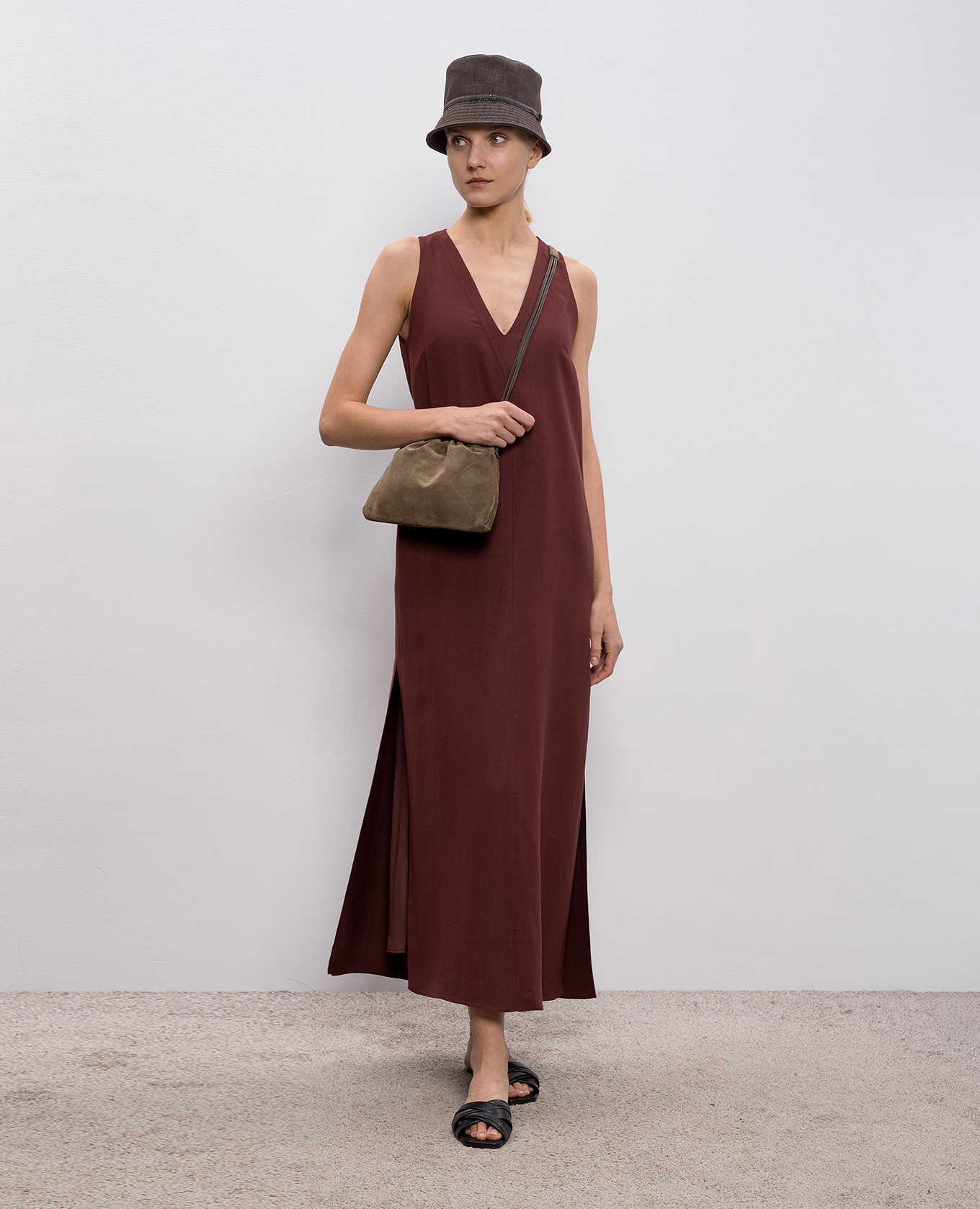 Burgundy dress with linen Brunello Cucinelli 2